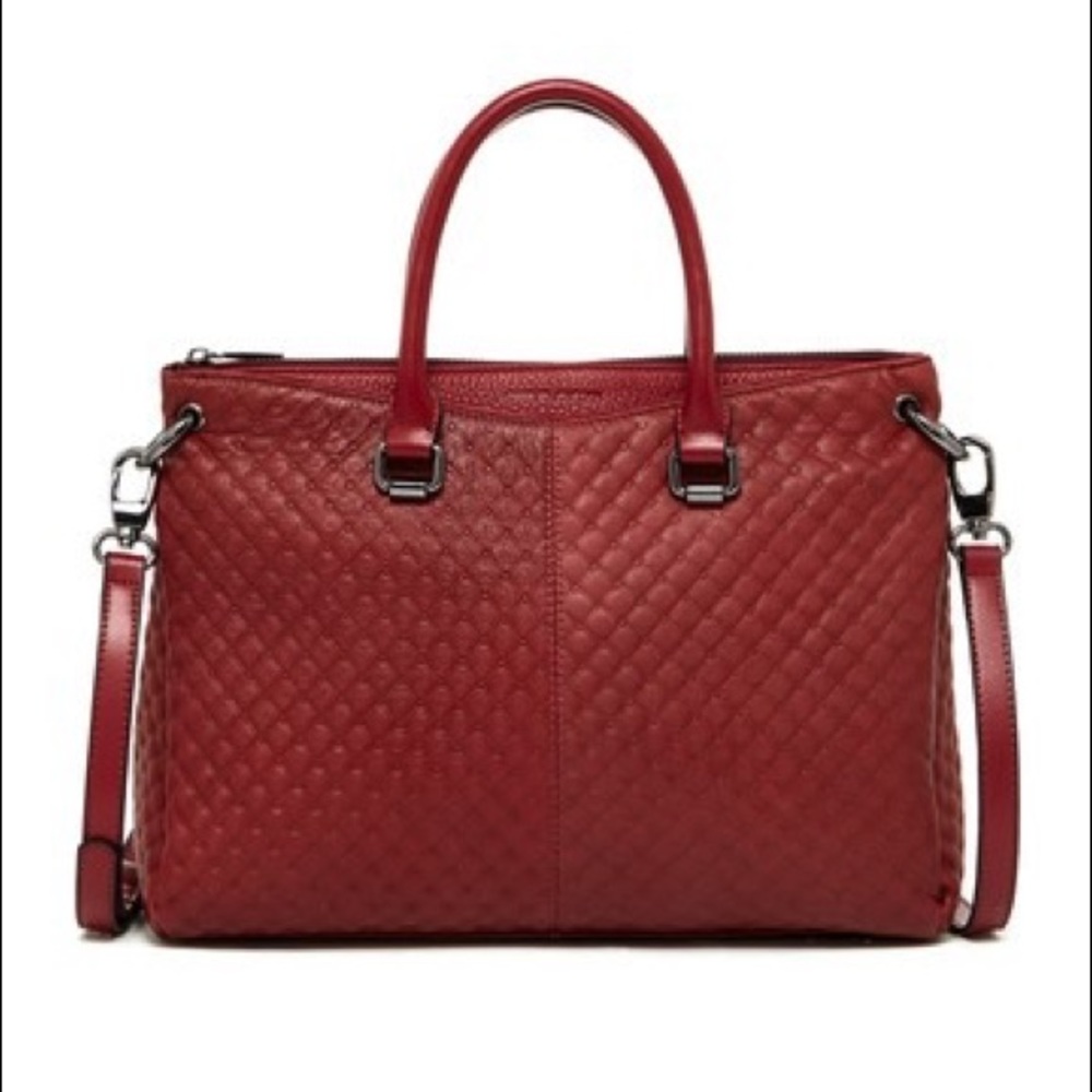 Charles Jourdan Macon Quilted Wine Leather Satchel